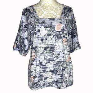 By Anthropologie Floral Dolman Sleeve Square Neck Knit Top Blouse XS